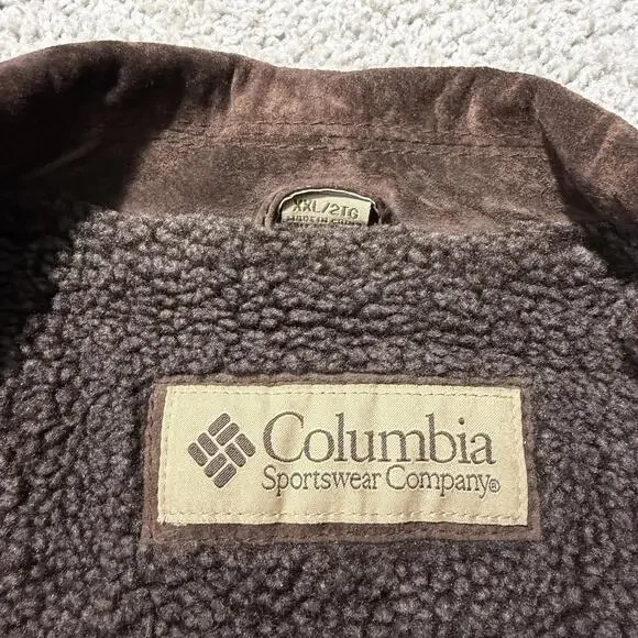 VTG Columbia Mens Suede Leather Barn Chore Jacket Sherpa Lined XXL Brown Zip - Picture 7 of 13